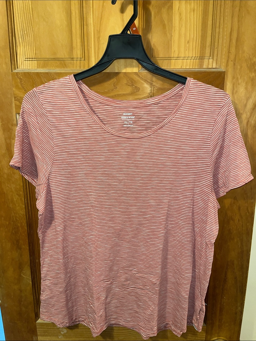 Old Navy Salmon Pink & White Striped Crewneck Tee